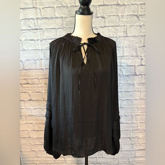 Gibson Latimer Black Tie-Neck Blouse - Picture 1 of 5